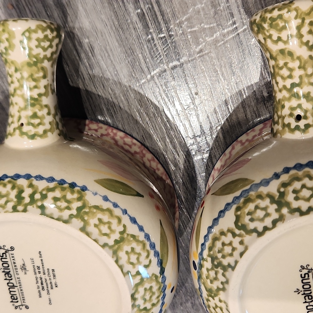 EUC Temptations Old World Set Of 2 Floral Ceramic Soup Bowls 18 Oz with Handles - Picture 8 of 8